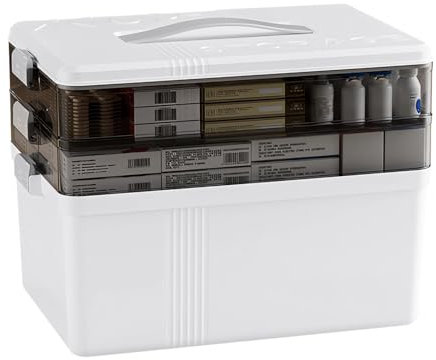 kiptyg Contenitore per Medicinali a 3 Livelli, Scatola Porta Medicine Grande Capacità con Maniglia – Organizzatore per Farmaci, Cosmetici e Pronto Soccorso in Plastica PP Resistente(34x22x24.5 cm)