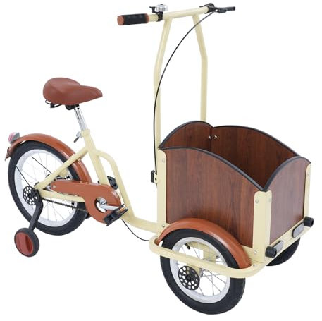 jiumxliu 16 Zoll Dreirad für Kinder 3 Räder Fahrrad, Laufrad mit Fahrradkorb, Klingel, Kinderrad mit Pedalen in Cremeweiß für Kinder, Anwendbar Gewicht Innerhalb von 65KG