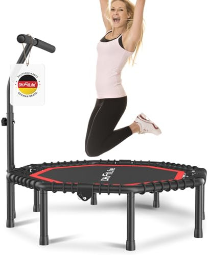 DH FitLife Fitness Indoor Trampolin klappbar ohne Installation | Ø115cm 45 Zoll Trampoline | Tragfähigkeit 150 KG | 3 verstellbare Handgriffstufen | Stabiler und leiser für Kinder u. Erwachsene