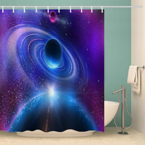 RFFLUX 3D Planet Duschvorhang Anti Schimmel 180x180 cm mit 12 Haken Universum Sternenhimmel Duschvorhänge Anti-Bakteriell Waschbar Wasserdicht Polyester Badvorhänge für Badezimmer（Stil 30-4）