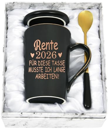 Diztoud Renteneintritt Geschenk Männer, Rentner Geschenk Mann, Ruhestand Geschenke für Männer, Geschenke zum Ruhestand, Rente 2026 Tasse, 400ML Keramik Marmorbecher mit Deckel, Löffel und Geschenkbox