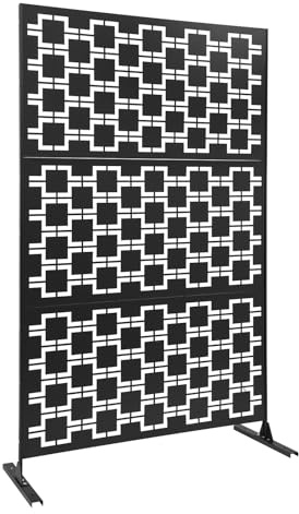 SHZICMY Paravent de séparation 3 pièces, 120 x 190 cm, noir, cloison de séparation pour extérieur et intérieur, brise-vue, en acier, autoportant, pour jardin, terrasse