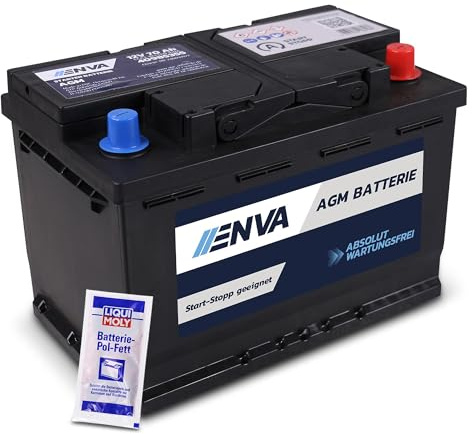 ENVA AGM Autobatterie, Starterbatterie 12V 70Ah 760A + 10g Pol-Fett