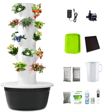 Smart Vertical Garden Tower - Sistema de cultivo hidropónico con riego automático, para hierbas, verduras y plantas de interior, 5 capas, color negro