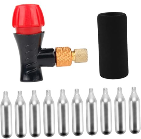 MOTHNUR 12pcs Bike Tyre Air Inflator Kit with Threaded Co2 Cartridges and Sponge Sleeve for Bicycle, E-bike, Motorcycle, and Car Tire Inflation