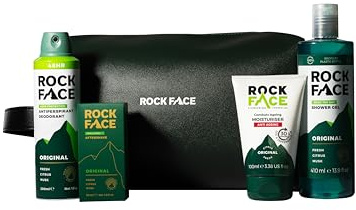 Rock Face Men's Wash Bag Gift Set, Original Scent, 4-Piece Kit