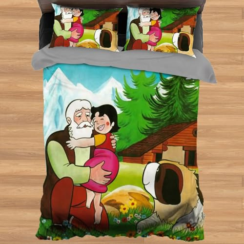Generisch Heidi Kinder Anime Bettwäsche 135x200 Bettbezüge Mikrofaser Bettdecken Bezug & Kissenbezug 80x80 cm Schlafzimmer dekorative Bettwäsche Sets (Anime)