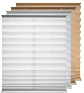 BLINDS101 No Drill Cordless Pleated Fabric Shades, White, 26 W x 64 H