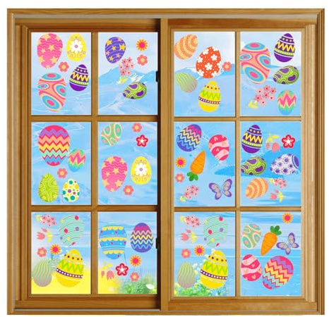 KLINNA 2 feuilles d'autocollants adhésifs pour fenêtres pour Pâques, autocollants pour fenêtres, réutilisables, décoration des deux côtés, pour fenêtres