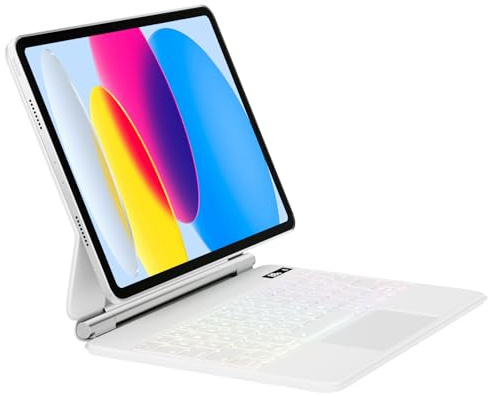 ZOPSGYU Magic Keyboard Case for iPad (A16) 11th/10th Gen 11/10.9, White | Floating Adjustable Cantilever Stand, Precise Multi-touch Trackpad & 7 Color Backlit Keys, Long-Lasting Durability Keyboard
