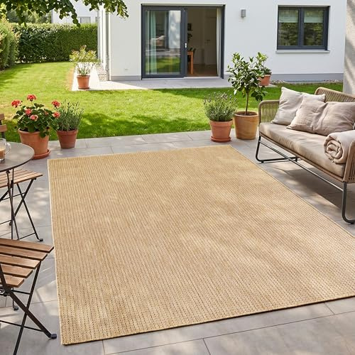 HomebyHome Outdoor Teppich Beige 200x280 cm Balkon Terrasse Garten Wetterfest UV-beständig Groß XL Einfarbig Flachgewebe Pflegeleicht Robust Modern