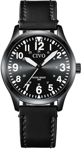 CIVO Uhren Herren Klassisch Leder: Großes Zifferblatt mit Leuchtzeiger Leicht zu Lesen - Wasserdicht mit Lederarmband für Senioren und Traditionelle Anlässe