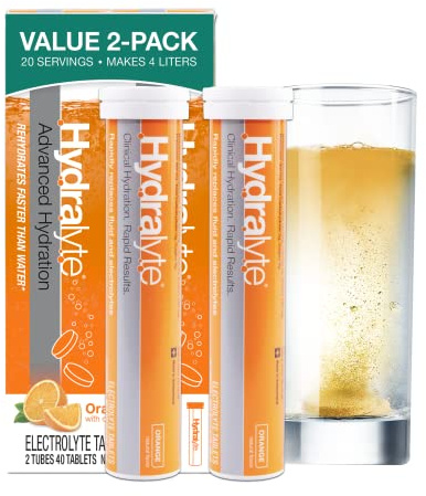 Hydralyte Electrolyte Tablets | 40 Orange Electrolytes | Airplane Travel Essential for Rapid Rehydration | Hydration Tablets - Instant Dissolve Electrolytes (20 Servings, 2 Tablets Per Serve)
