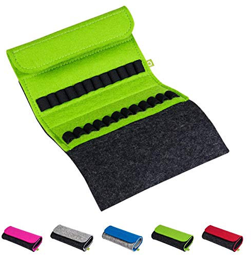 Homöopathische Taschenapotheke für Globuli, leer, Globuli-Tasche für 24 Globuli-Röhrchen (Glas), handgemacht aus echtem Filz (grün)