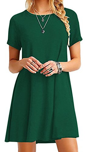 EFOFEI Damen Shirt Kleid Plus Size Schlankes Kleid Lose Passform Rundhalsausschnitt Kleid Grün L
