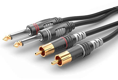 Sommer Cable Basic 60cm / 0,6m Adapterkabel (L+R) 2x 6,3mm Klinke Mono 2-pol auf 2x Cinch RCA Stecker mit Hicon Connectors | HBA-62C2-0060