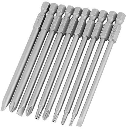 10 Stücke Schraubendreher-Bits Set 1/4 Sechskantschaft Magnetstahl Extra lange Power Handwerkzeug Schlitz Kreuz Sechskantkopf