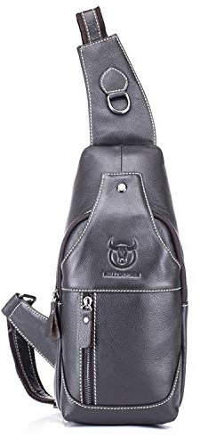 FANDARE Sling Bag Leder Brusttasche Schultertasche Wasserresistent Tragetasche Herren Umhängetasche zum Wandern,Radfahren,Reisen,Freizeit oder Multipurpose Tagepacks Grau Braun