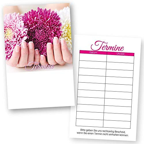 100 Nagelstudio Terminkarten FLOWER NAILS für Nageldesign, Maniküre und Nail Art mit 10 Terminfeldern