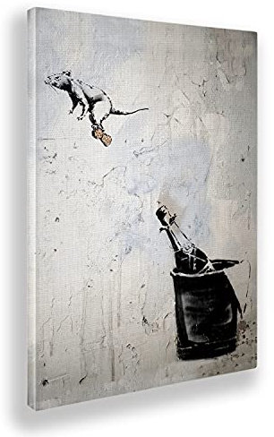 Giallobus - Gemälde - Banksy - Maus auf dem Flaschenverschluss - Leinwand mit Standardrahmen - 50x70 - Bereit zum Aufhängen - Moderne Gemälde für zu Hause
