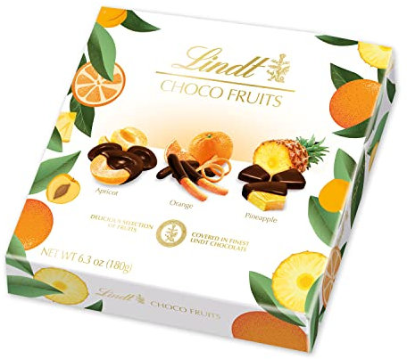 Lindt - Boîte CHOCO FRUITS Abricot, Orange, Ananas - Chocolat Noir, 180g