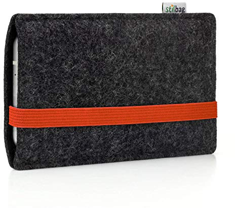 stilbag Handyhülle Leon für Xiaomi 15T | Farbe: anthrazit/orange | Smartphone-Tasche aus Filz | Handy Schutzhülle | Handytasche Made in Germany
