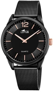 Lotus Herrenuhr Analog aus Edelstahl 316l Schwarz | Quarzwerk, Widerstandsfähiges Mineralglas, Wasserdicht 10 ATM 18736/3 Minimalist