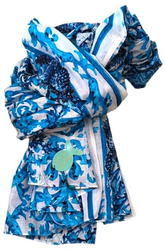 Antica Sartoria Pareo aus Baumwolle, 130 x 180 cm, mehrfarbig, inspiriert von der Amalfiküste, Tuch für Damen, ideal für Strand und Sommer, blau, onesize