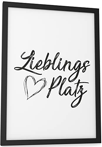Papierschmiede® Typografie Poster, A4 fertig gerahmt (Rahmen: Material und Farbe wählbar), Wanddeko Bild mit Spruch in schwarz-weiß, Wohnzimmer, Schlafzimmer, Küche, Lieblingsplatz