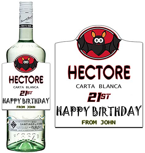 Personalised Sticker Label for Bacardi Rum Bottle Birthday Anniversary Any Occasion