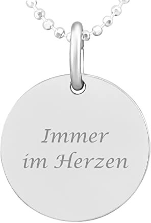 Hanessa 925 Sterling Silber Kette mit Gravur 42 + 3 cm mit Anhänger rund in silber - Personalisierte Halskette Damen Silberkette Schmuck - Geschenke personalisiert