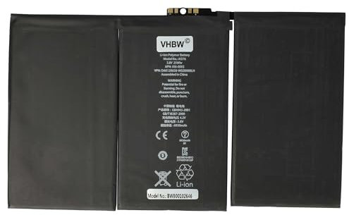 vhbw batteria compatibile con Apple iPad 2 64GB Wi-Fi + 3G, 2 A1316, 2 A1376, 2 WIFI, A1316 tablet (6500mAh, 3,7V, Li-Poly)