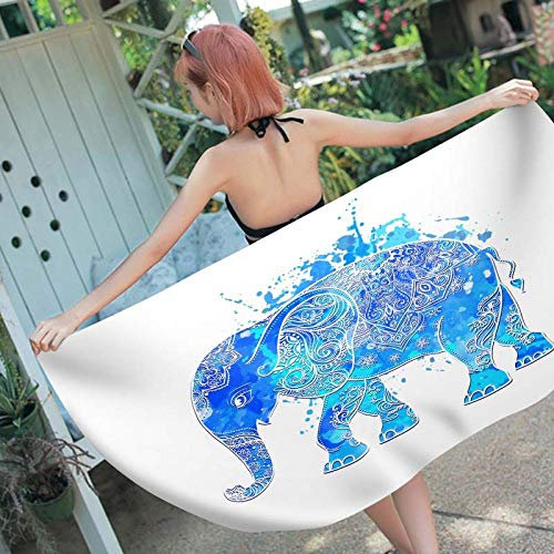 ZQMHCY Strandtuch Blauer Elefant Indien Strandhandtuch Mikrofaser Handtuch Tragbar Sand Proof Strandtücher Ultraleicht Schnelltrocknend Strandlaken Antirutsch Beach Towel Badetuch 150x180cm