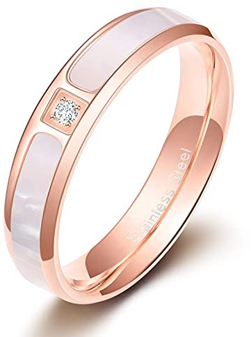 Zakk Bagues Femmes Hommes Or rose Acier inoxydable Insertion de coques Bagues de fiançailles de mariage Alliances (5.5mm,61 (19.4))