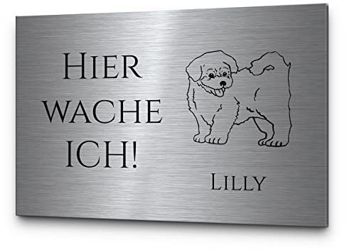 Vorsicht Hund Achtung Hund Hundeschilder Hinweisschilder Edelstahl | Verschiedene Hunderassen zB Dackel Schäferhund Chihuahua | Robuste Gravur - kein Druck… (Personalisierbar, Malteser)