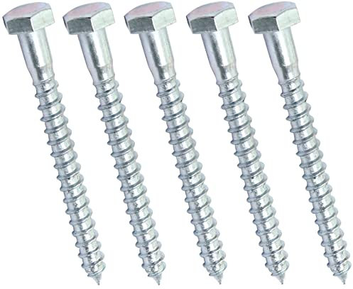 AERZETIX - C44586 - Lot de 5 - Tirefond/vis à bois M8x80mm - à tête hexagonale 6 pans - DIN571 - en acier-zingué - assemblage fixation charpente ossature contreplaqués agglomérés