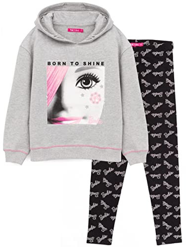 Barbie Hoodie & Leggings Mädchen Kinder Puppe Jumper Schwarz Graue Kleidung 7-8 Jahre