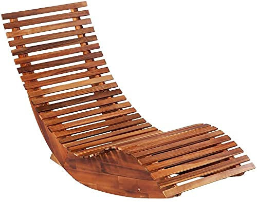Hommdiy Akazienholz Gartenliege Sonnenliege Holzliege Schaukelstuhl Relaxliege