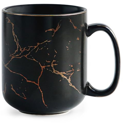 Harebe 22 OZ Extra Large Golden Black Marble Ceramic Coffee Mug with Handle,Oevrsized Hot Tall Latte Mugs,Dishwasher Safe Big Capacity Mug for Men Women