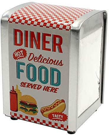 Dekohelden24 Metall Serviettenspender inklusive 60 Servietten, Gastro-Servietten, Maße Metallspender L/B/H: ca. 10 x 9,5 x 14 cm.