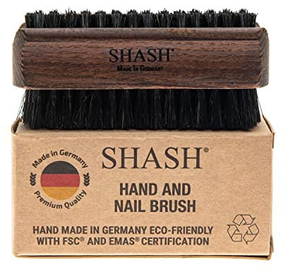 SHASH Handmade Thermo Beech Wood Black Bristle Nail Brush and Hand Brush - Made in Germany Since 1869 | Promotes Softer, Smoother Skin | Comfort Design for Effortless Use