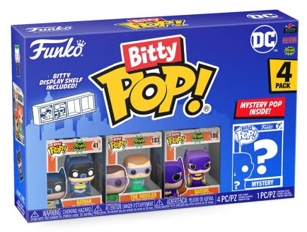 Funko Bitty Pop! DC - Batman, Batgirl, The Riddler und eine Überraschungs-Mini-Figur - 0.9 Inch (2.2 cm) - DC Comics Sammlerstück Stapelbares Display-Regal Inklusive - Geschenkidee