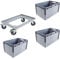Set 3 Euroboxen + Rollwagen Transportwagen Transportroller Eurobehälter Lagerbox Grau Kistenroller Behälter Lagerkiste Stapelbox Lagerkasten Box Euronormbox Eurokiste Grau