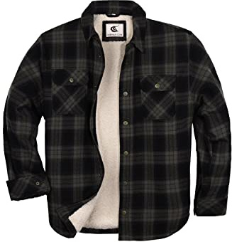 Coevals Club Herren Flanell Jacke Hemd Sherpa Holzfällerhemd Flanellhemd Langarm Kariertes Druckknöpfe Baumwolle Winter Hemd (Grau&Schwarz #4 L)