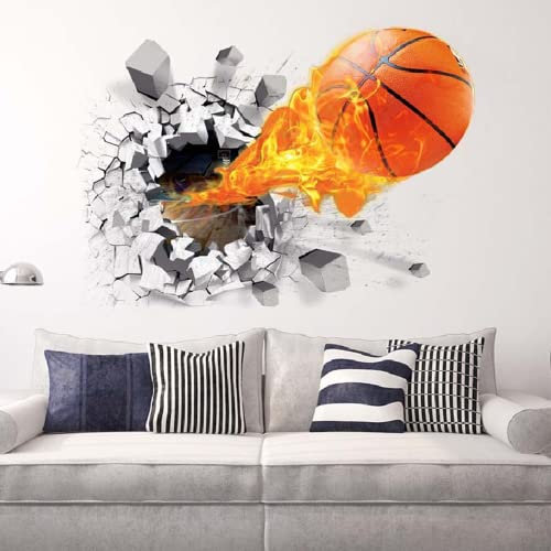 3D Basketball Inspiration Wandtattoo 3D Basketball Aufkleber Naturgetreue Basketball Dekoration Cartoon Kinderzimmer Wandgemälde