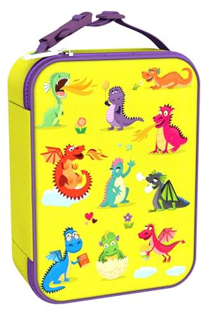 ion8 Premium Lunch-Tasche, 3-Seitiger Reißverschluss, Flaschen-Netztasche, Namensschild, Lebensmittelechte Isolierung, Abwischbar, Waschmaschinenfest, Drachen