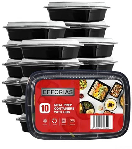 Efforias (10 Pack, 28oz) 1 Compartment Plastic Meal Prep Containers - Reusable BPA Free Food Containers with Airtight Lids - Microwavable, Freezer and Dishwasher Safe