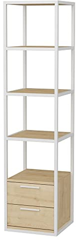 WELL HOME MOBILIARIO & DECORACIÓN Bücherregal, 100 % Melaminbeschichtung, weiße Eiche H.160