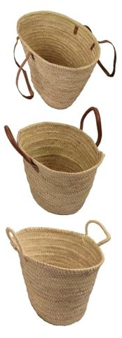 JARDIN202 - Bolso de Mimbre - Cesta de la Compra con Asas - Capazo fibras naturales | 26 x 19 x 19 cm (Asas de mimbre)