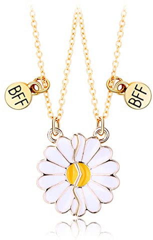 SCJJZ collier femme,bijoux femme,collier d'amitié pour 2 fille,collier amitier pour 2 fille,Collier marguerite alliage goutte à goutte huile pendentif BFF bon ami collier